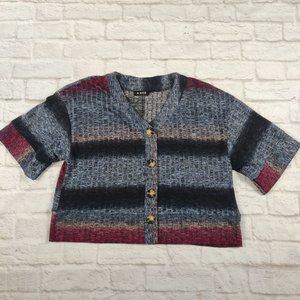 A. Byer womens half wide sleeve button down knit cardigan blue red stripe sz L